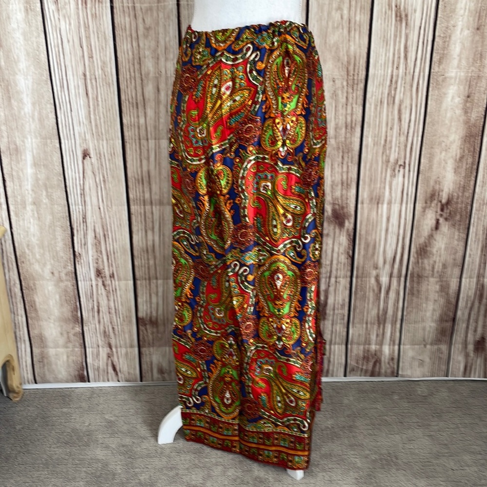 BOHO Vintage Satiny Multi-Color Timeless Stretchy Maxi Skirt XS